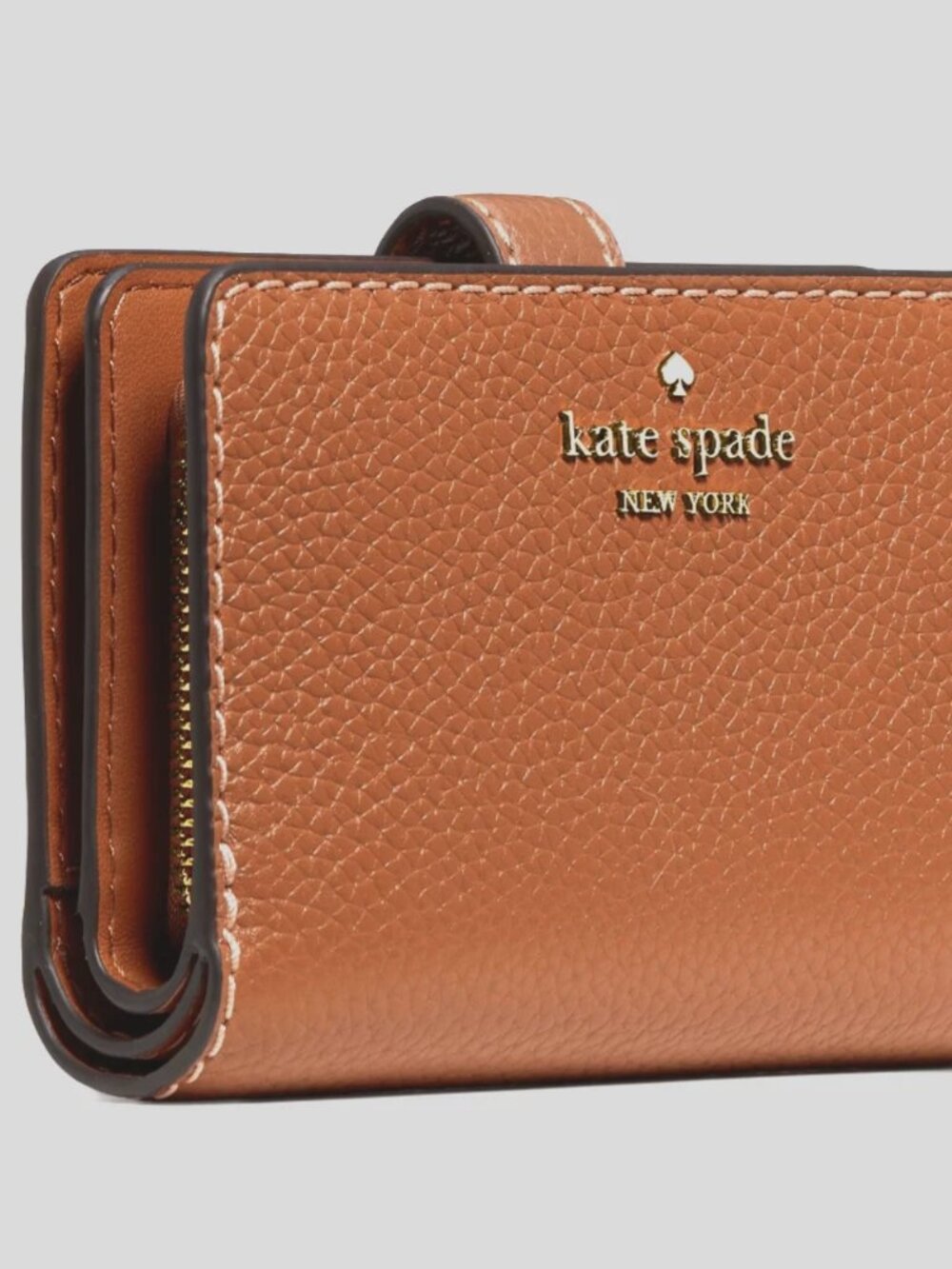New Kate Spade Medium Compact Bifold Wallet Pebble Leather Warm Gingerbread